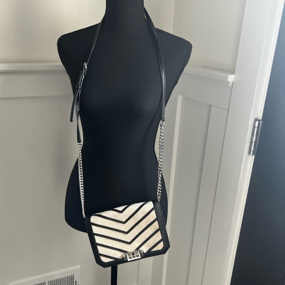 REBECCA MINKOFF
Small Love Chevron Leather-Trimmed Canvas Crossbody Bag